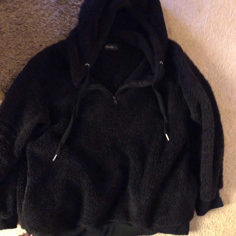 Women’s Black Sherpa Half-Zip Hoodie with pockets